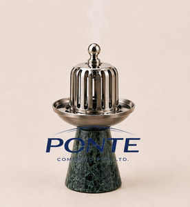 Brûleur d'encens de luxe en marbre vert avec couvercle métallique, support à Bakhoor en pierre artisanal et diffuseur d'arômes pour parfumer la maison - Product Image 3