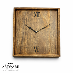 Horloge murale rectangulaire en bois de qualité supérieure avec chiffres romains argentés, mouvement silencieux minimaliste, design moderne, décoration pour la maison - Product Image 4