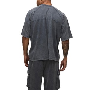 Camisetas de Hombre Vintage con Paneles Raglán Lavados, de Algodón, Manga Corta, con Detalle de Bordado en el Pecho, Logotipo Personalizado, Producción de Prendas - Product Image 2