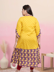 Colección de Anarkali Kurta de Algodón Ikat y Estampado Floral, Vestido Anarkali con Cuello Bordado y Mangas con Volantes, Ropa Étnica para Mujer - Product Image 2