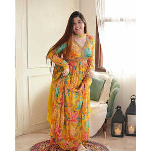 Diseñador Digital Print Vestido de noche Vestido de fiesta con Dupatta - Product Image 1