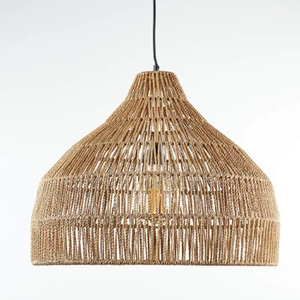 Farmhouse Matte Black <b>Rope</b> Paper Craft Pendant <b>Light</b> Hand-Woven Hanging Lamp - Product Image 5