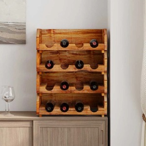 Porte-vin en bois massif fait main pour 16 bouteilles, pour décoration de bar rustique à domicile, grande capacité, 4 niveaux, rangement pour vin en bois - Product Image 3