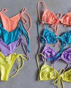 Ensemble Bikini couleur unie pour femmes, maillot de bain deux pièces Push Up, maillot de bain de plage, maillot de bain d'été - Product Image 3