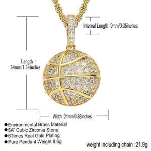 Pendentif de basketball avec pierres en moissanite, finition or jaune massif, style Iced Out, pendentif unisexe, aspect diamant - Product Image 6