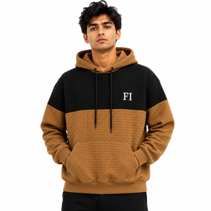 เสื้อฮู้ดดี้วาฟเฟิลนิตพรีเมียมสำหรับทุกเพศ ผ้าฝ้าย 100% ทรงโอเวอร์ไซส์ ไหล่ตก สไตล์สตรีทแวร์ลำลอง เสื้อกันหนาว ขายส่ง รับผลิตแบบ OEM - Product Image 1