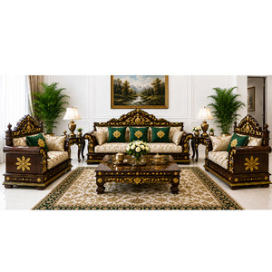 Vintage Teak Wood Carved Luxury Living Room Furniture Set Classic Luxury Crown Handcrafted <b>Sofa</b> Set Traditional Hand-Carved USA - Product Image 1