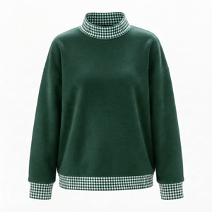Custom <b>Women's</b> Black Pullover <b>Sweatshirt</b> with Black <b>White</b> Checkered Collar and Cuffs Wholesale Manufacturer - Product Image 4