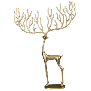 รูปปั้นกวางเรนเดียร์สีทองแชมเปญสำหรับตกแต่งคริสต์มาส รูปปั้นกวางเอลค์พร้อมเขากวางสไตล์เรโทร - Product Image 5