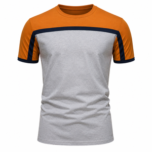 Conjunto de camiseta y pantalones cortos de verano para hombre con bloques de color, cuello redondo, tejido, ropa deportiva informal transpirable, conjunto al por mayor para hombre - Product Image 3