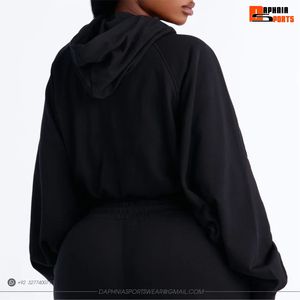 Sweat-shirt à capuche court noir pour femme, avec logo en strass de haute qualité, coupe oversize, décontracté, unisexe, pour l'extérieur, vente en gros - Product Image 3