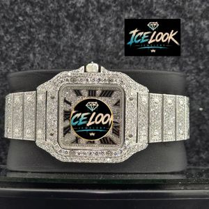 Reloj mecánico Ice Look con esfera cuadrada, correa con diamantes de imitación, reloj de pulsera con números romanos, joyería de moda - Product Image 1