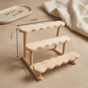 <b>Wooden</b> Tiered Display Stand For Makeup Storage Minimalist Design Stackable <b>Table</b> <b>Top</b> Organizer Natural Finished From India - Product Image 3