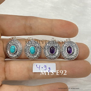 Boucles d'oreilles pendantes en argent sterling 925 sur mesure avec cabochon turquoise, fabrication OEM ODM, étiquette privée, vente en gros - Product Image 1