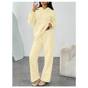 Conjunto de 2 piezas para mujer, sudadera extragrande y pantalones de pierna ancha, ropa informal de invierno, cómoda - Product Image 3