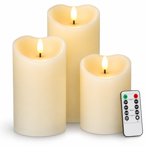 <span class=keywords><strong>Velas</strong></span> LED de Pilar sin Llama con Aspecto de Cera Derretida Realista, con Control Remoto y Temporizador, Juego de <span class=keywords><strong>Velas</strong></span> a Pilas de Color Marfil - Product Image 1