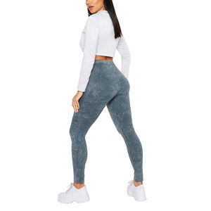 Leggings deportivos sin costuras para mujer, de cintura alta, con efecto moldeador de glúteos, lavado ácido, fruncido, acanalados, para yoga, gimnasio y entrenamiento. - Product Image 2