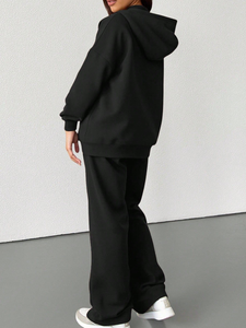 Ensemble de veste à capuche zippée pour femme, pantalon large, tenue décontractée trois pièces, sweat-shirt à manches longues, ensemble de vente en gros B2B - Product Image 3