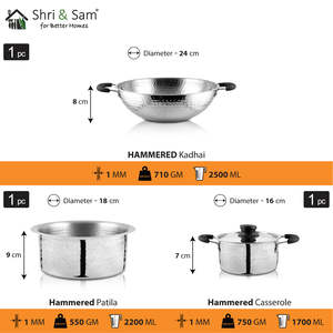 Juego de utensilios de cocina martillados de acero inoxidable ligero de 3 piezas Esenciales de cocina de calidad superior - Product Image 4