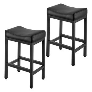 Set di 2 Sgabelli da Bar da 25 Pollici con Seduta a Sella in Pelle PU, Facili da Montare, Senza Schienale, Altezza Bancone, per Uso Bar - Product Image 1