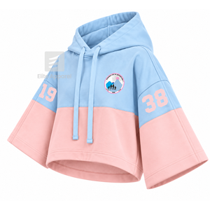 เสื้อฮู้ดครอปสีบล็อกแบบคัสตอม Jack & Jill of America พร้อมโลโก้ปักด้านหน้า สีฟ้าชมพู แขนสั้น สำหรับผู้หญิง - Product Image 2