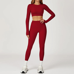 Conjunto Deportivo para Mujer, Camiseta Deportiva de Manga Larga y Pantalones de Entrenamiento, 2 Piezas, Ropa de Yoga en Talla XL, Traje Deportivo para Correr - Product Image 5