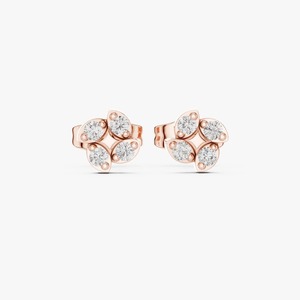 Pendientes de Oro Amarillo de 9K con Diamantes Cultivados en Laboratorio de 0.144CT, Diseño de Cuatro Piedras en Forma de Flor, Corte Brillante Redondo, Joyería Fina al por Mayor - Product Image 4