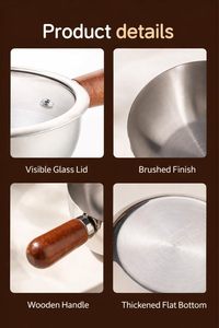 Stainless Steel Saucepan with Glass Lid 600 ML <b>Small</b> Cooking Pot with Wooden Handle Milk <b>Pan</b> for Tea Milk Sauce Gravy Noodles. - Product Image 5