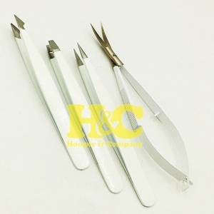 Nuevo Set de Pinzas y Tijeras para Cejas Blancas de Acero Inoxidable, 3 Pinzas y 1 Tijera, Oferta con Logo - Product Image 1