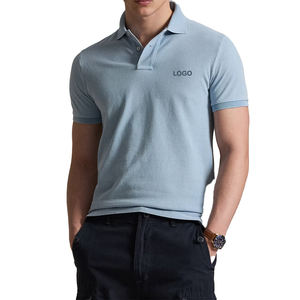 เสื้อโปโลผู้ชายทรงสลิมฟิตสีคราม ผ้าตาข่าย ระบายอากาศดี คอริบบ์ แขนสั้น สไตล์ลำลอง สตรีทแวร์ รับผลิตตามแบรนด์ - Product Image 1