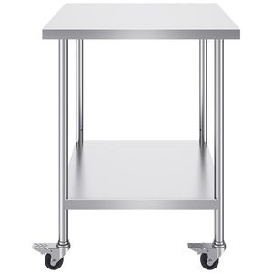 Banco da Lavoro in Acciaio Inox Resistente 30 X 36 X 38 Pollici con 4 Ruote e 3 Livelli di Altezza Regolabili per Preparazione Alimenti - Product Image 6
