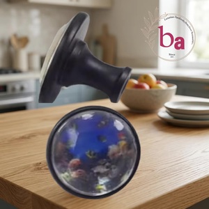 Pomo Redondo de Cerámica para Mueble con Cubierta de Vidrio Floral Azul, Tirador Tradicional para Muebles de Cocina, Duradero - Product Image 1