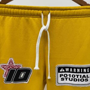 Custom Premium <b>Patch</b> Jogger <b>Trouser</b> Men Yellow Worsted Windproof Sweatpants Rhinestone embroidery joggers - Product Image 6