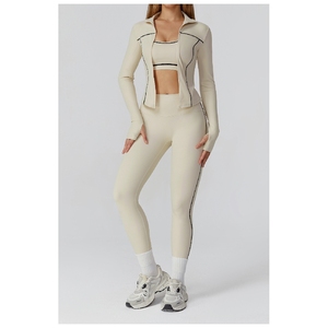 Exclusive Women <b>Yoga</b> <b>Jacket</b> And Legging 2 Piece Set High Waist Fitness Wear Stretch Gym Sportswear Outfit - Product Image 2