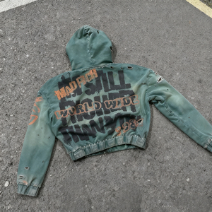 Hoodie Manufacturer Oversized Unisex Streetwear Zip Hoodie 500GSM Cotton Acid Wash White <b>Ink</b> Rhinestone - Product Image 2