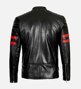 Blouson en cuir personnalisé pour homme - Style motard hivernal élégant avec col montant et logo frontal - Fournisseur OEM de haute qualité - Product Image 1