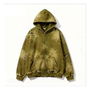 Sweat à capuche personnalisé en French Terry épais, délavé à l'acide, effet usé et décoloré par le soleil, avec double fermeture éclair - Product Image 4