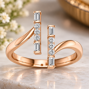 14k Rose Gold Diamond <b>Ring</b> With <b>Emerald</b> Cut And Round Diamonds Classic Engagement <b>Band</b> For Women - Product Image 1