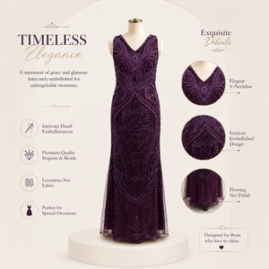 Women's Luxury Modern Purple <b>Sequin</b> Draped Evening Gown Sleeveless V Neck Embellished Maxi Dress Formal Party Prom Wedding - Product Image 5