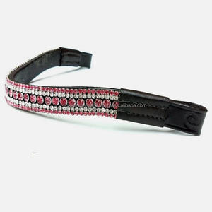 ใหม่ประกายโค้งรูปร่างสีดําหนังอังกฤษสายคอบม้าที่กําหนดเอง 5 แถวคริสตัลสีแดง Bling โซ่สายคอบม้า - Product Image 2