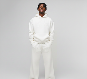 Ensemble de survêtement d'hiver pour homme en coton 100% coupe droite bordeaux coupe ample coupe-vent avec sweat à capuche et pantalon de jogging personnalisés en relief style streetwear - Product Image 3