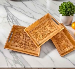 Platos y Bandejas Redondos Modernos de Bambú Natural Antideslizantes para Servir Alimentos - Product Image 6