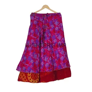 Vintage silk saree women wear magic dress two layer reversible wrap around long bohemian skirt Women Wear Silk Floral Skirt