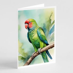Whimsical African Ringneck Parrot Tarjetas de felicitación Paquete de 8 tarjetas de nota en blanco con sobres A7 Tamaño 5x7 - Product Image 1