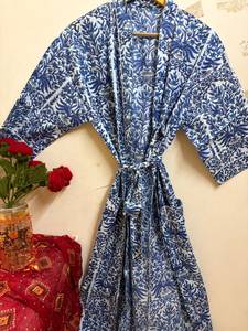 Peignoir Kimono Léger et Respirant en Coton à Col en V avec Cordon de Serrage, Imprimé Floral et Oiseaux, pour Femme, Idéal pour le Bain, le Spa et la Plage - Product Image 1