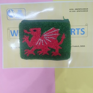 Grüner walisischer roter Drache Perlen-Reißverschlussbeutel Handbestickte Münzbörse Geldbörse Handgefertigter walisischer Drachen-Kosmetikbeutel - Product Image 3