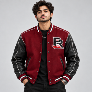 Chaqueta universitaria personalizada para hombre, estilo cheerleading, con letras de diamantes de imitación y mangas de cuero premium. La mejor calidad, último diseño. - Product Image 1
