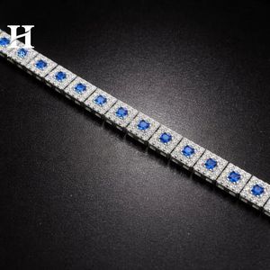 กำไลเทนนิสประดับไพลินสีน้ำเงินและเพชร ดีไซน์ทรงสี่เหลี่ยมแบบ Halo ทอง 14K/18K ผลิตโดยผู้ผลิตเครื่องประดับชั้นดี - Product Image 2
