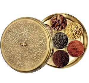 Trending 7 Compartment Round Shape Brass Spice Box with Lid Herb & Spice Tools for Metal Storage of Spices - Product Image 1
