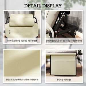 Sdraio Pieghevole Beige per Piscina, 4 Livelli di Reclinazione, Cuscino Posteriore, Tasca Laterale, Poggiatesta per Hotel e Piscine, in Rattan e Ferro - Product Image 6